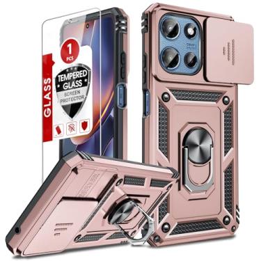 Imagem de LeYi Capa para celular G-5G, Moto G 5G 2025 com capa de câmera deslizante e protetor de tela, capa rígida [de grau militar] com suporte magnético para Moto G 5G, ouro rosa