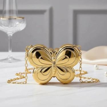 Imagem de Porta-moedas de metal borboleta, mini clutch noturna para mulheres, bolsa transversal criativa de liga rígida, bolsa de mão de festa para presente