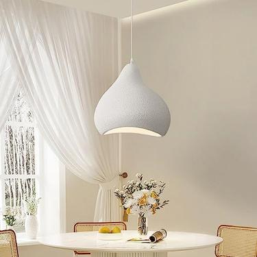 Imagem de Luminária pendente japonesa Wabi-sabi em resina, formato de gota d'água, soquete E27, ideal para iluminação de bares e restaurantes, salas de estar, quartos, pousadas e salões de exposições.