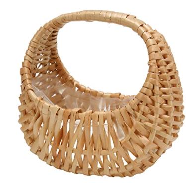 Imagem de Generic Cesta de Mão de Flores Tecida Cesta de Arranjo de Flores Portátil de Vime Requintada para Festa de Aniversário de Casamento, Cor Natural, Decoração DIY para Mesas de Banquete de Casamento,