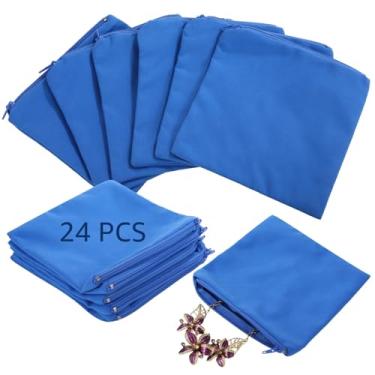 Imagem de 24 bolsas de armazenamento prateadas, bolsa de veludo prata com zíper, 15 x 15 cm, bolsa de veludo de microfibra para pulseiras, anéis, colares, organizador de talheres com zíper, bolsa de joias