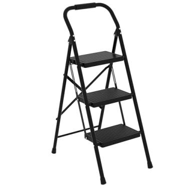 Imagem de Banqueta para adultos, escada dobrável de 3 degraus, 150 kg, antiderrapante, banqueta dobrável ergonômica de 3 degraus com pedal largo para casa, cozinha, escritório (prata)