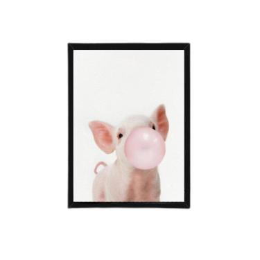 Imagem de Quadro Porquinho Chicletes 45X34Cm - Com Vidro Moldura Preta