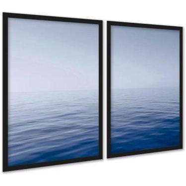 Imagem de Kit 2 Quadros Efeito Pintura Mar Oceano Azul 45X34Cm