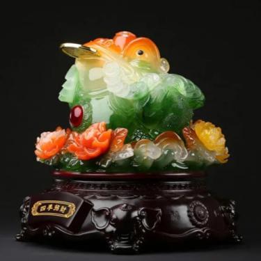 Imagem de FENNYYAR Enfeite de resina de cobre da sorte sapo feng Shui, 17 cm, sala de estar, escritório, caixa, triagem, decoração de mesa