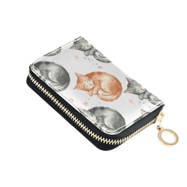 Imagem de Burbuja Sleeping Cats Porta-cartão de crédito para mulheres e homens, bloqueio RFID, carteira de couro com zíper sanfonada, 11 compartimentos