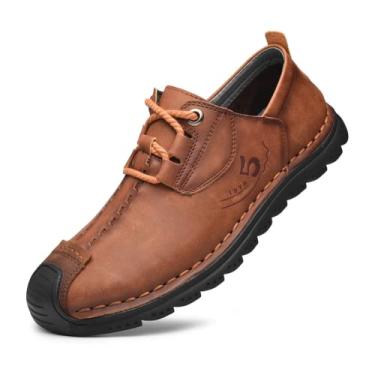 Imagem de Mecolop Tênis masculino casual de couro moderno para dirigir, mocassins, tênis de caminhada para homens, Marrom - 215, 44