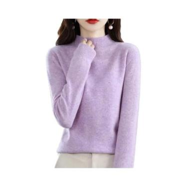 Imagem de Suéter Feminino De Lã Pura Para Outono E Inverno, Gola Semi-Alta, Mang