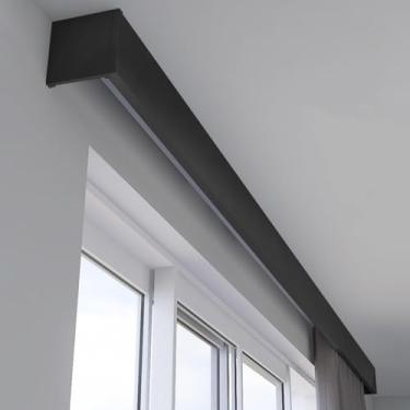 Imagem de Trilho de cortina três em um trilho de cortina e sanefa, cortina de metal tudo-em-um suporte de parede/teto, painel decorativo blackout personalizável trilhos de cortina de janela para sala de estar