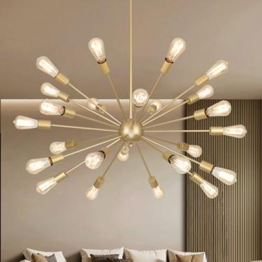 Imagem de Lustres dourados grandes para luminária de sala de jantar | Lustres modernos de 43 polegadas 24 luzes sobre a mesa | Iluminação suspensa industrial vintage para sala de estar, sala de jantar, ilha de