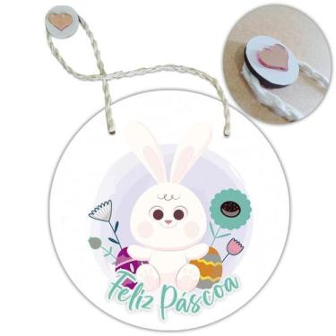 Imagem de Placa Porta com Alça Feliz Páscoa Coelho Coelha Ovo Guirlanda 19cm - R