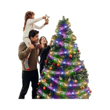 Imagem de Guirlanda De Luzes De Natal Com Fita Dourada Para Decoração De Árvore 