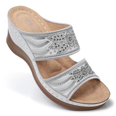 Imagem de SHIBEVER Sandálias femininas estilosas: confortável verão - sandália feminina sem cadarço, Prata 2804, 36