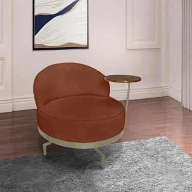 Imagem de Poltrona Sala De Estar Base Giratória Dourada Aura Bouclê S04 - D'rossi Cor Marrom