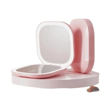 Imagem de Espelho De Maquiagem LED Portátil Para Mulheres Com Dupla Face, 3x Amp