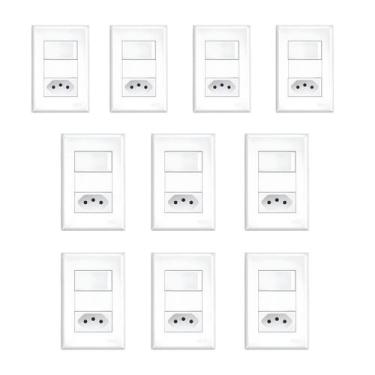 Imagem de Kit 10 unidades Conj. 1 Interruptor Simples + 1 Tomada Padrão 2P+T 10A