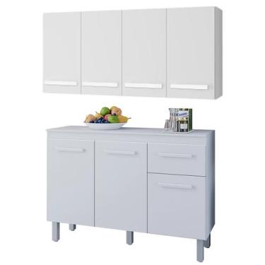 Imagem de Armário Aéreo 4 Portas e Balcão 3 Portas 120 cm Vitoriana Branco - Mob