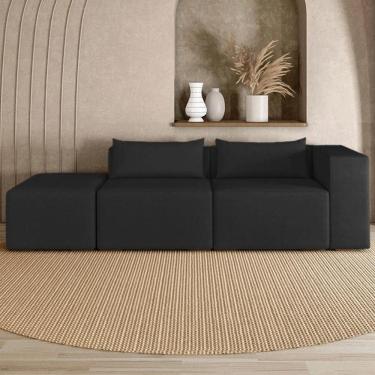 Imagem de Sofá 4 Lugares 323cm com Puff Esquerdo Fay Veludo Preto Z55 - Mpozenato