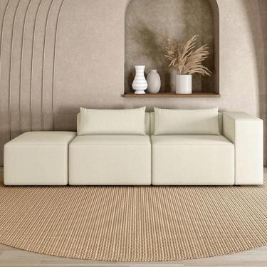 Imagem de Sofá 4 Lugares 323cm com Puff Esquerdo Fay Bouclê Cru Z55 - Mpozenato