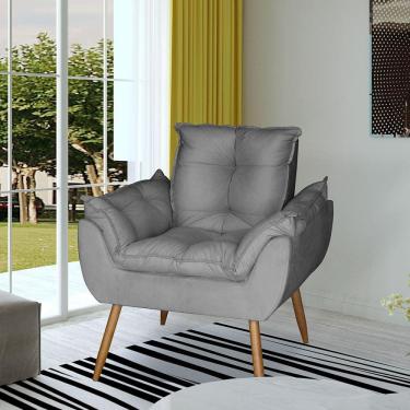 Imagem de Poltrona Opala Decorativa Suede Cinza Dal Poz Estofados