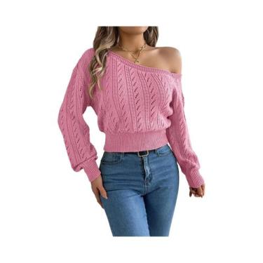Imagem de Suéter Feminino De Tricô Com Ombros Descobertos E Manga Longa, Casual 