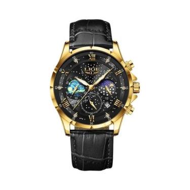 Imagem de Relógio Esportivo Masculino De Couro Genuíno LIGE 2024 Luxuoso Militar