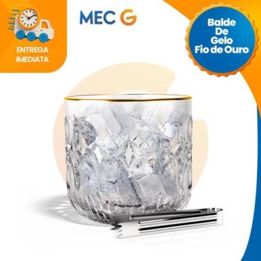 Imagem de Balde de Gelo de Vidro com Pegador Pinça Sofiscado Luxo 13x13x15cm Mek