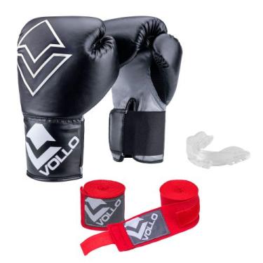Imagem de Kit Boxe Vollo Iniciante Luva 12Oz + Protetor Transp + Bandagem Vermel