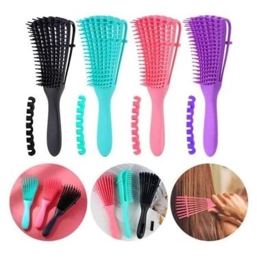Imagem de Escova Para Cabelos Cacheados Desembaraçante Flexível Com 8 Pontas Massageadoras - Verde
