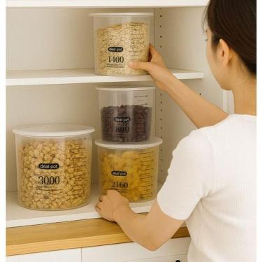 Imagem de Kit 4 Potes Plástico Conserva Guarda Armazenar Tampa Arroz Feijão Comi