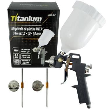 Imagem de Pistola de pintura HVLP tipo gravidade com 3 bicos 1,2/1,5 e 1,8mm - 0