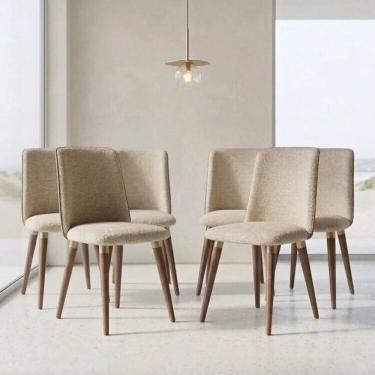 Imagem de Kit 6 Cadeiras de Jantar com Pés em Madeira Maciça Dakota Natural/Champanhe