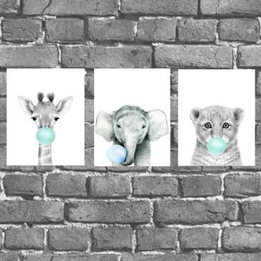 Imagem de Kit 3 Placas Decorativas Bubble Gum Azul 18x27cm