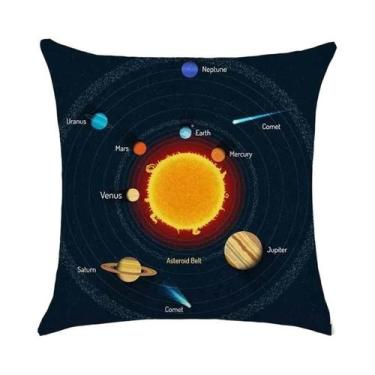 Imagem de Capa De Almofada Infantil Do Sistema Solar, 45x45cm, Poliéster, Estamp