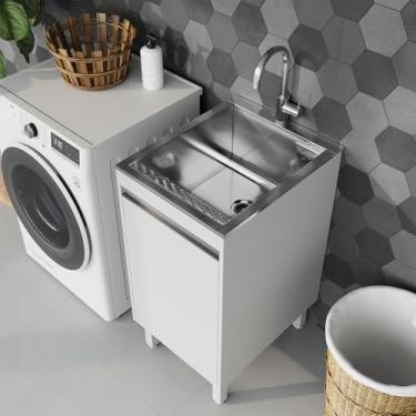 Imagem de Tanque de Inox 30L com Torneira de Bancada e Gabinete MDF 44cm