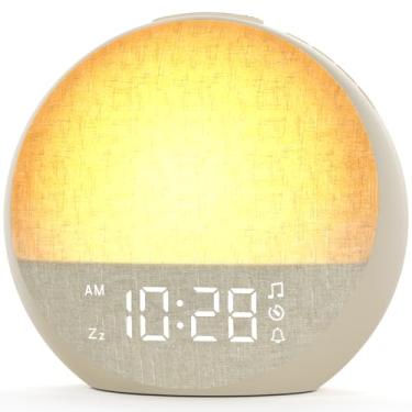 Imagem de Despertador nascer do sol, máquina de som de ruído branco com 30 sons suaves, luz noturna regulável, lâmpada de luz solar natural, luz de despertar suave para quartos, crianças, adultos com sono