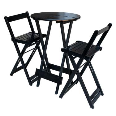 Imagem de Kit Bistrô de Madeira 55cm Redondo Dobrável com 2 Cadeiras Conforto para Restaurante e Bar - Natural