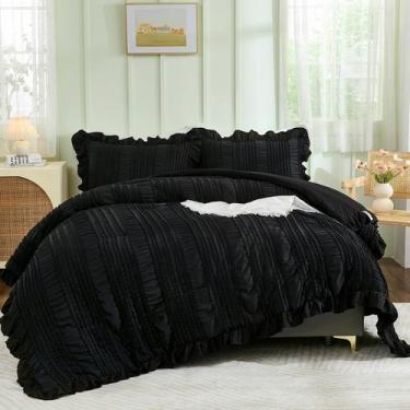 Imagem de Conjunto de edredom WONGS BEDDING Black King com babado, 3 peças