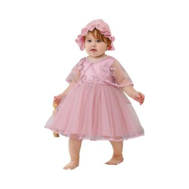 Imagem de Conjunto De Vestido De Princesa Para Bebê Com Capuz Sem Mangas Em Rend