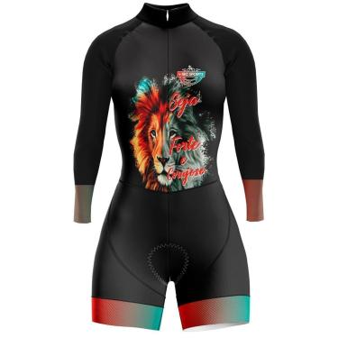 Imagem de Macaquinho Conjunto Ciclismo Roupa Feminino Manga Longa Rkc Leão De Judá-Feminino