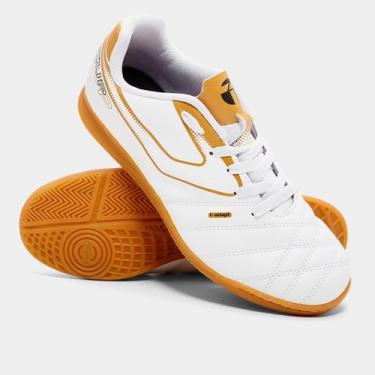 Imagem de Chuteira Futsal Topper Cup VIII Unissex, Branco, Dourado, 40