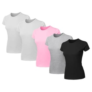Imagem de Kit 5 Blusas Feminina Camiseta Lisa Básica Algodão Baby Look-Feminino