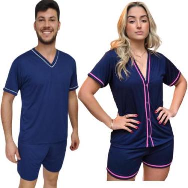 Imagem de Kit Pijama Casal Malha Adulto Curto Verão Americano Mozão AZ, Fem, Gg,