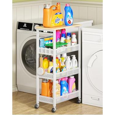 Imagem de OKZEST Carrinho de armazenamento fino utilitário, organizador de banheiro estreito de 4...