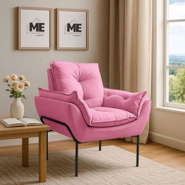 Imagem de Poltrona Decorativa Opala Amamentação Para Sala Base De Ferro preto Suede MEecommerce