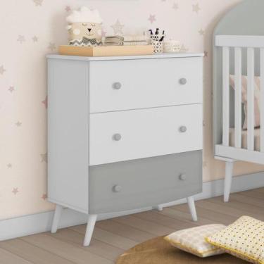 Imagem de Cômoda 100% MDF 3 gavetas Doçura Multimóveis  Branco/Cinza/Branco