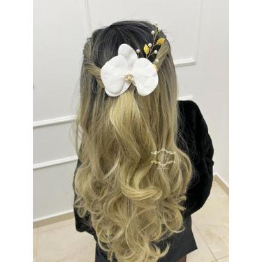 Imagem de Arranjo Grinalda Cabelo De Noiva Coque Orquídea Grampo A37 - Milly - O