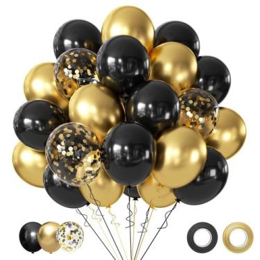 Imagem de Balões Metálicos Pretos e Dourados AIOZX - 50 Unidades de 30cm para Fe