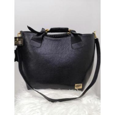 Imagem de Bolsa em Couro Feminina Grande Cor Preta  Glória Lisboa