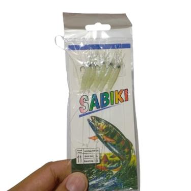 Imagem de Isca Artificial Sabiki Camarão Fluorescente Anzol #11 Kit 5 Iscas para Pesca Noturna Branco AB Mídia